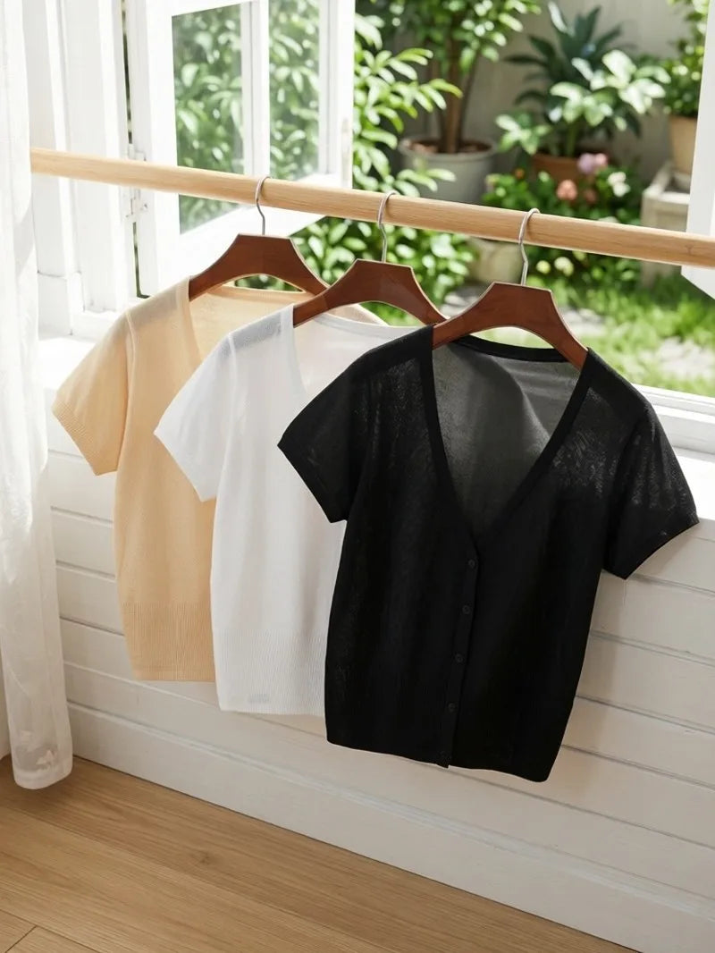 Outerwear Jerseys Summer Cardigan Women Cropped Blouses Korean Fashion