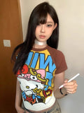 Cartoon Hello Kitty retro y2k shoulder sleeve short sleeve t-shirt