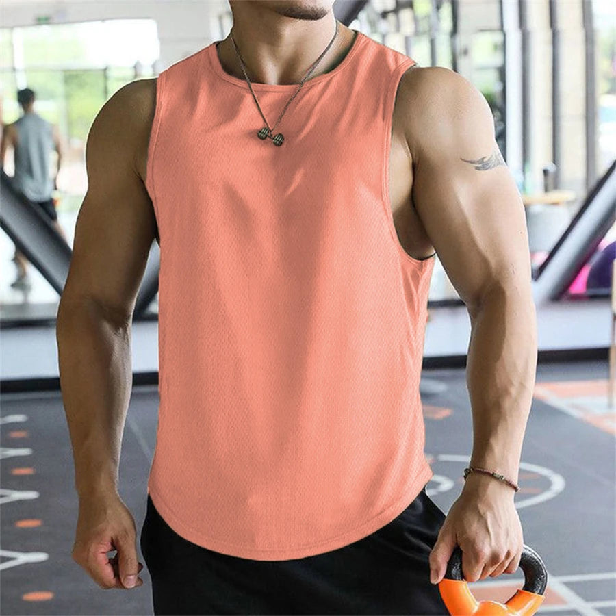 2024 new Men Tank Tops Sleeveless Shirt Polyester Mesh Material Quick