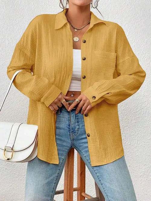 100% Cotton Gauze Muslin Women Shirts Casual Turn Down Collar Long