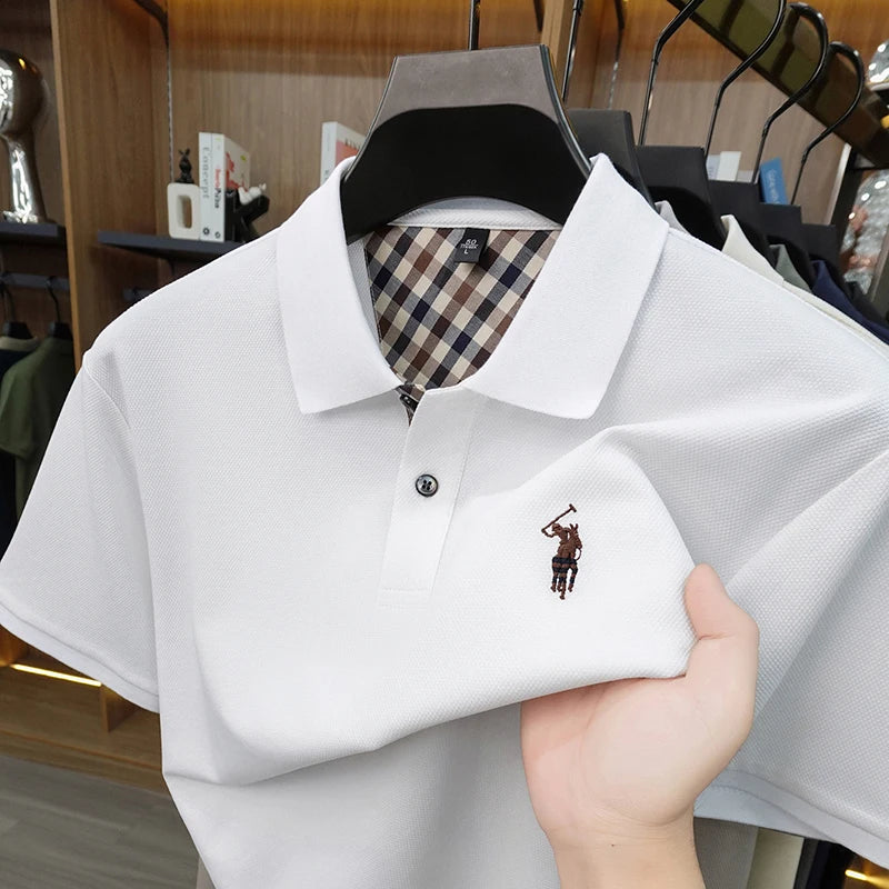 Luxury brand silk cotton short sleeve polo shirt comfort breathable