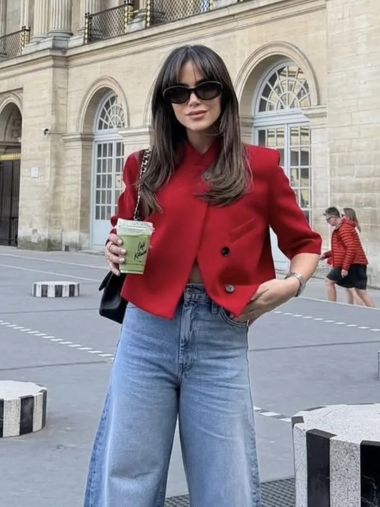 Women's Cropped Short Blazer New 2026 Spring Summer High-Neck Short