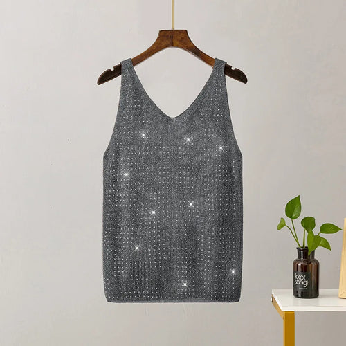 15 Colors Sequined Patchwork Women Sleeveless Bright Tank Tops Sexy