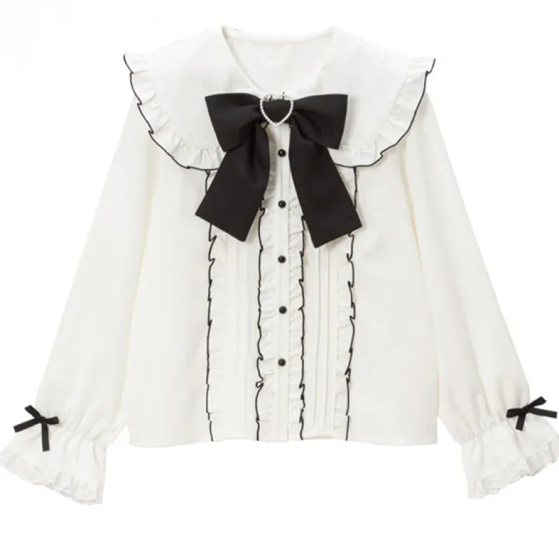 Kawaii Womens Shirts Lolita Y2K Cute Japanese Style Blouse Elegant