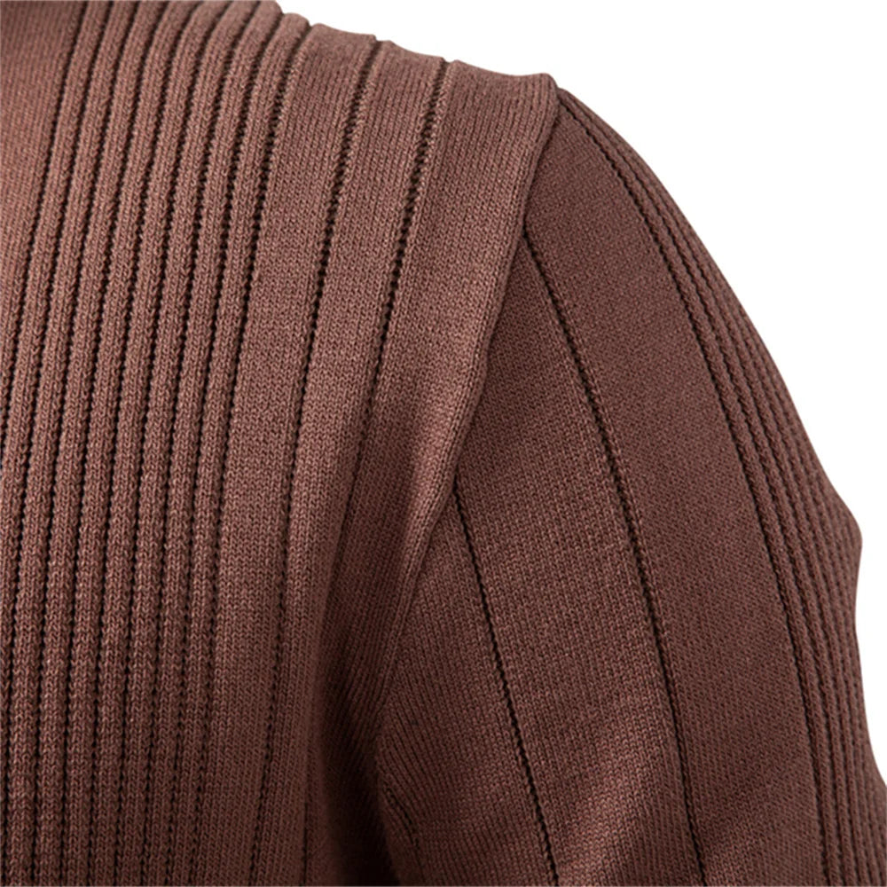 2025 Button Down Polo Shirt Men Solid Color Stripe Long Sleeve Fall