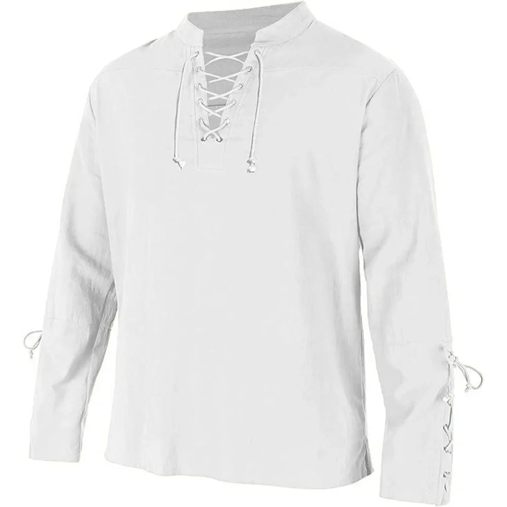 Men's Long Sleeve Shirts Lace Up V-neck Cuff Medieval Pirate Dress Up