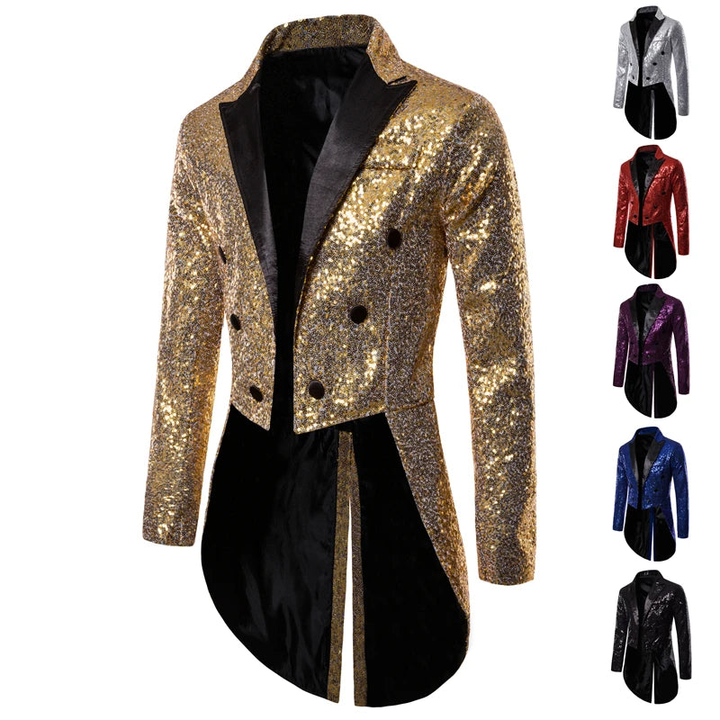 Men Shiny Sequin Glitter Embellished Blazer Jacket Men Nightclub Prom