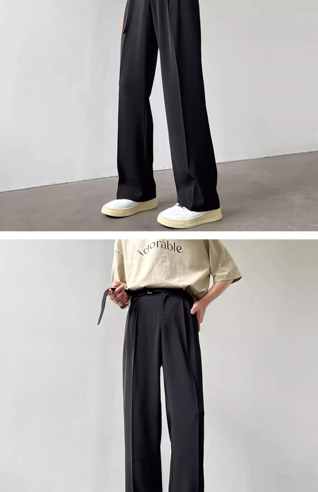 Retro High-end Belt Design Straight-down Trousers Men's Trendy Brand