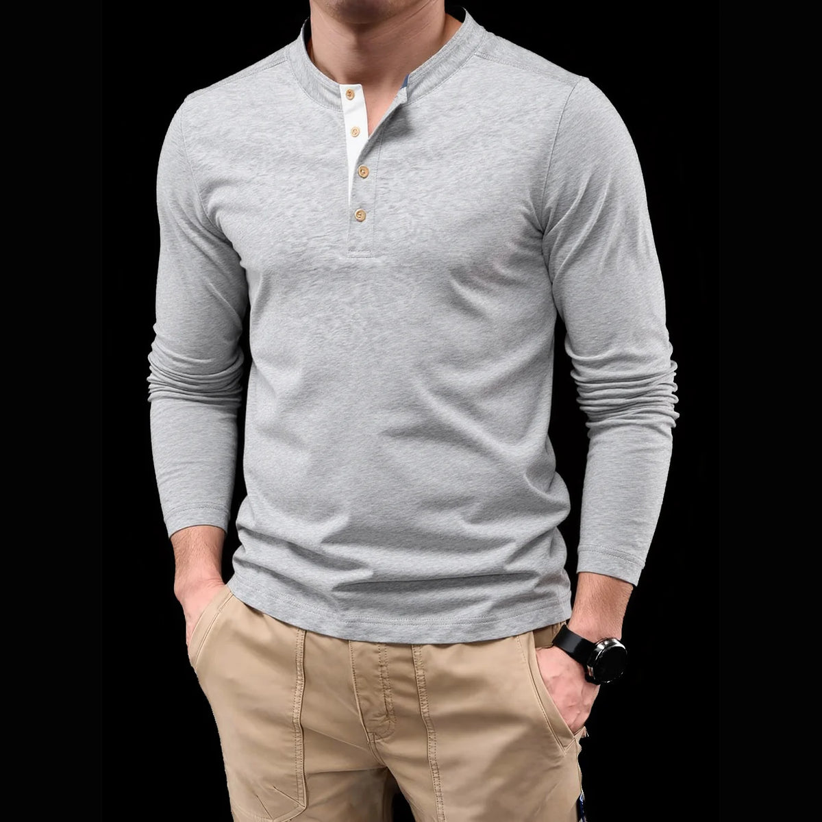 AIOPESON Heavyweight Henley Shirt Men 100% Cotton Thermal Long Sleeve