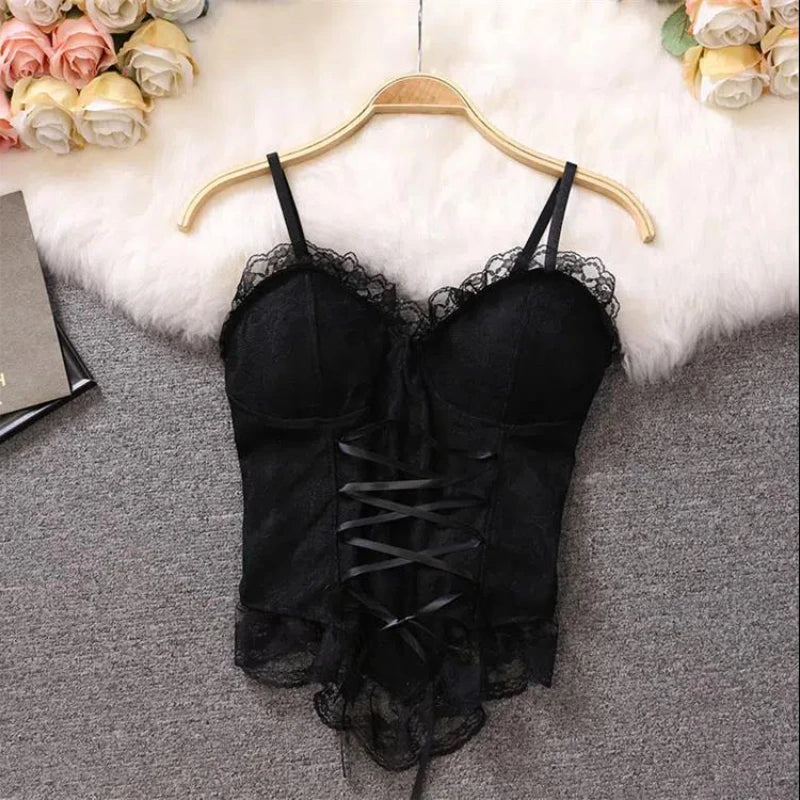 Short Fishbone Top Sexy Slim Fit Suspender Top Winter Lace Bottoming
