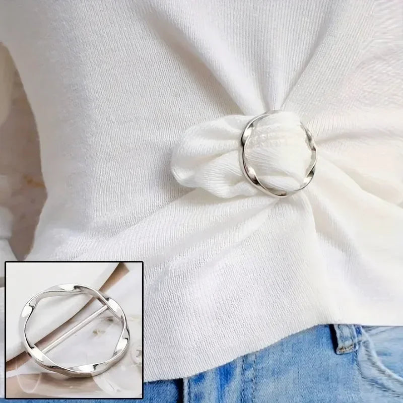 5pcs Fashion Metal Round Circle Clip Buckle Shawl T-Shirt Tie Clip
