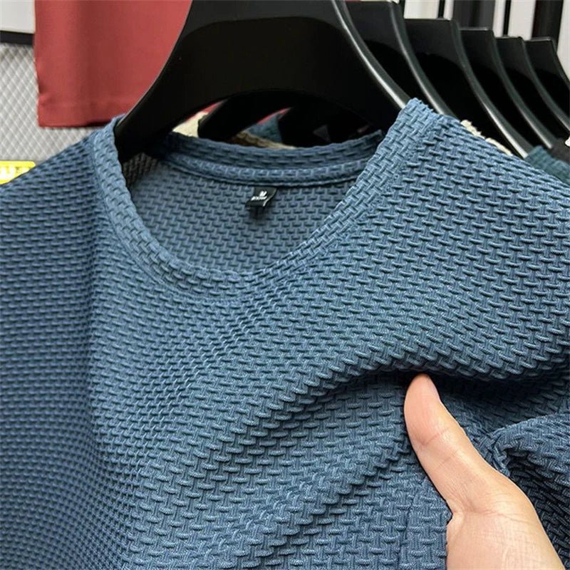 Summer Mesh Ice Silk T-shirt Men's Short Sleeve Round Neck 2023 New