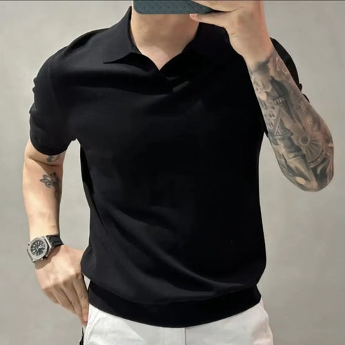 2023 Men's Clothing Light Luxury Knitted Polo Shirt Casual Soild