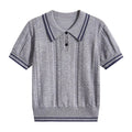 Short Sleeve Knit Polo Sweater Pointelle Cable Knit Crop Tops Shirts