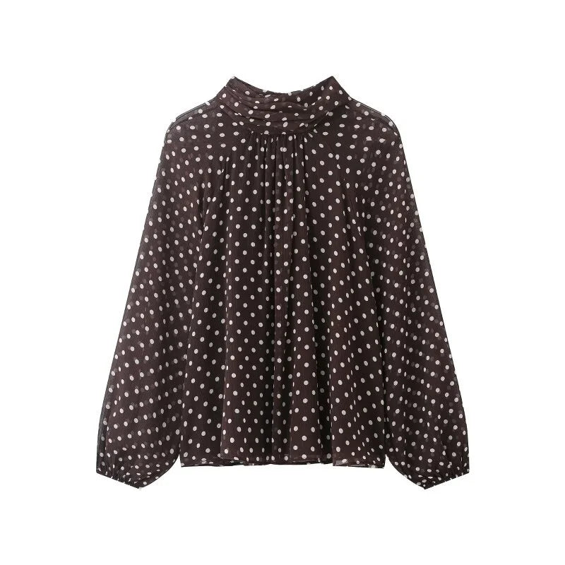 2026 Elegant Women Polka Dot Blouse, Spring Bow Tie Lantern Sleeve