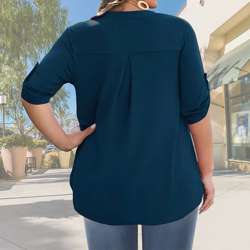 2025 New Women's Plus Size Summer Casual V-Neck Button-Front Blouse -