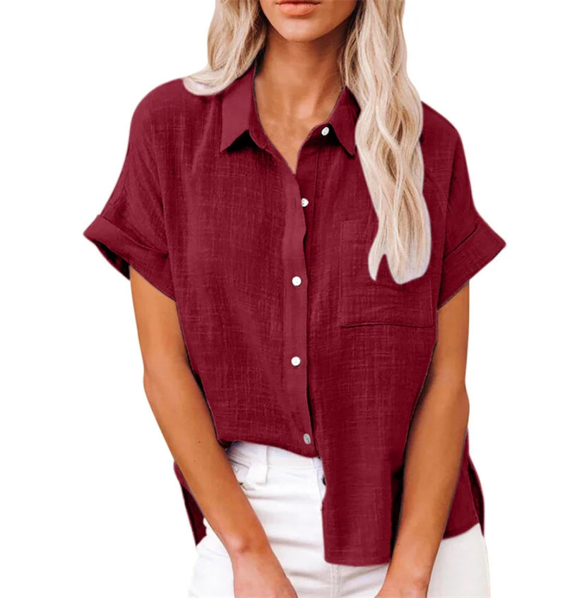 Women's S-3XL Size Spring Summer New Casual Shirts Tops Cotton Linen