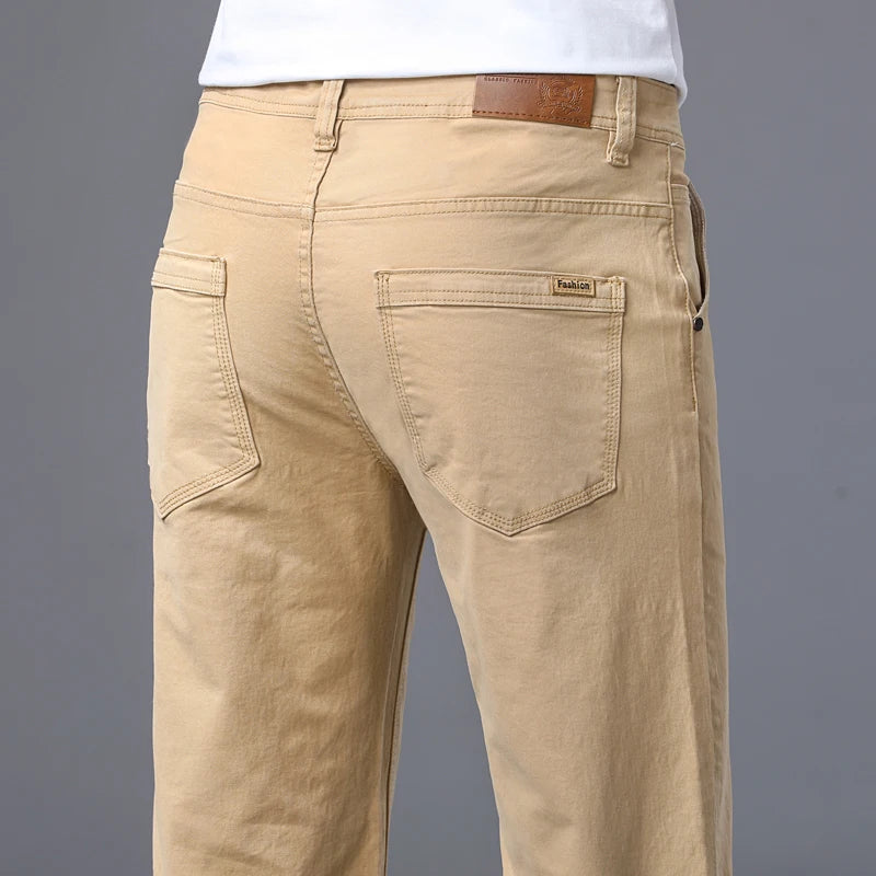Men's Straight Leg Jeans Slim Fit Stretch Comfort Denim Pants Korean