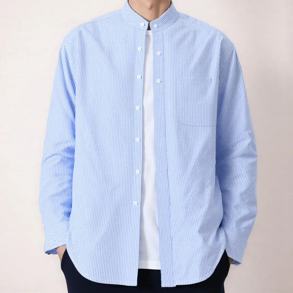 100% Cotton Oxford Mens Dress Shirts Long Sleeve Basic Stand Collor