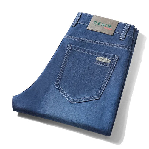 Men's Summer Thin Lyocell Jeans Soft Stretch Slim Straight Leg Denim