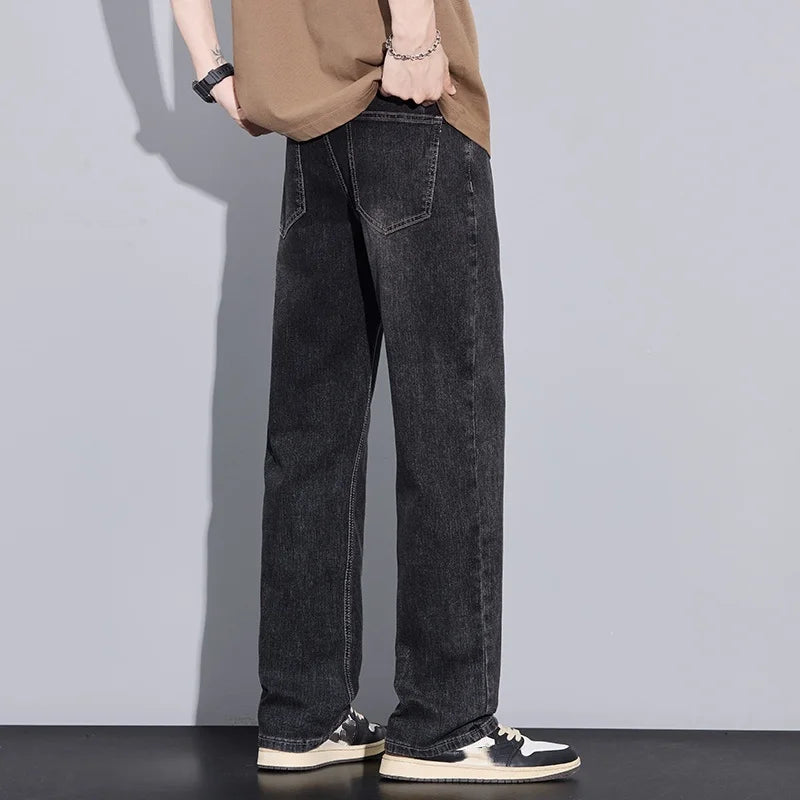 New Arrival American Vintage Wide Leg Elastic Denim Pants for Men