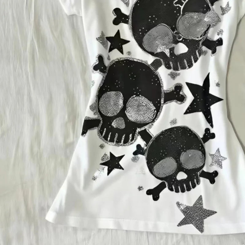 Japanese Y2k Women's Tees 2000s Hottie Clothes Tops Star Skull Graphic