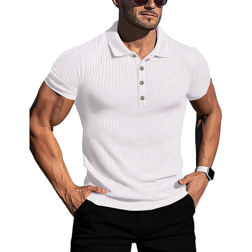 New Summer Polo Men Solid Stripe Fitness Elasticity Short Sleeve Polo