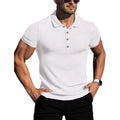 New Summer Polo Men Solid Stripe Fitness Elasticity Short Sleeve Polo