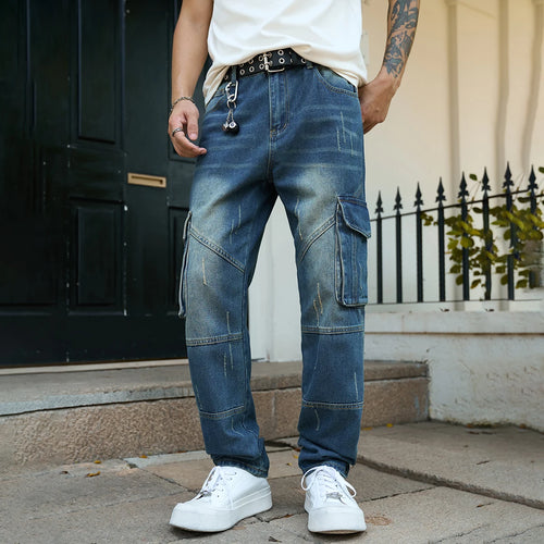 Men’s trendy streetwear: straight-leg, non-stretch, multi-pocket,