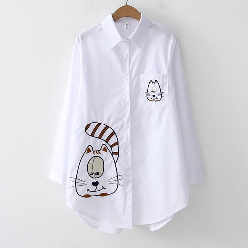 2024 New White Shirt Casual Button Up Turn Down Collar Female Blouse