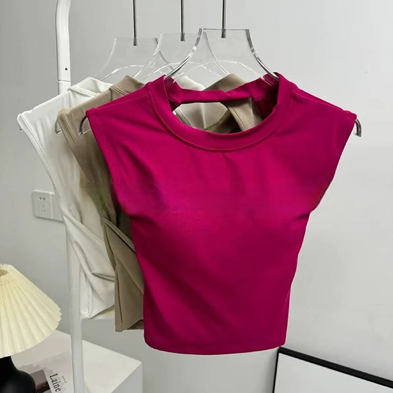 Sexy Short Backless Fixed Chest Pad Sports T-shirt Vest Women's Tight