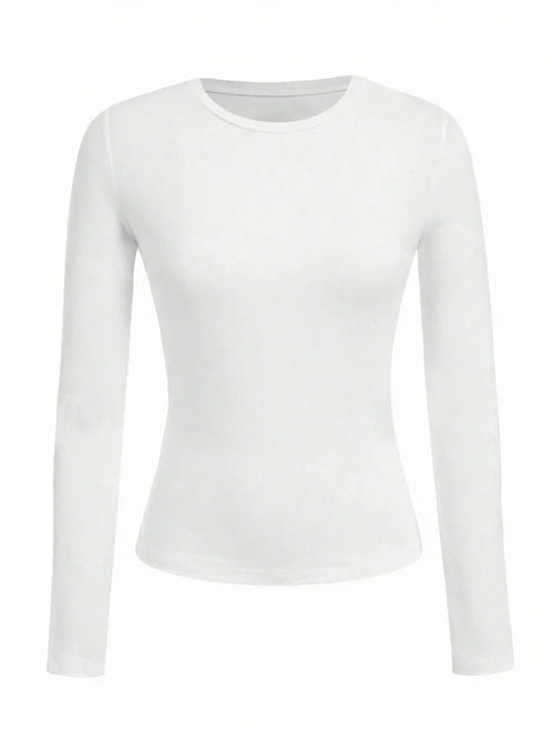 Women's solid-color long-sleeved T-shirt - Polyester knitted fabric,