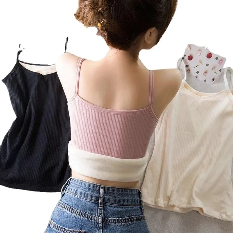 T-shirt Sleeveless Tops Women Winter Warm Underwear Solid Color