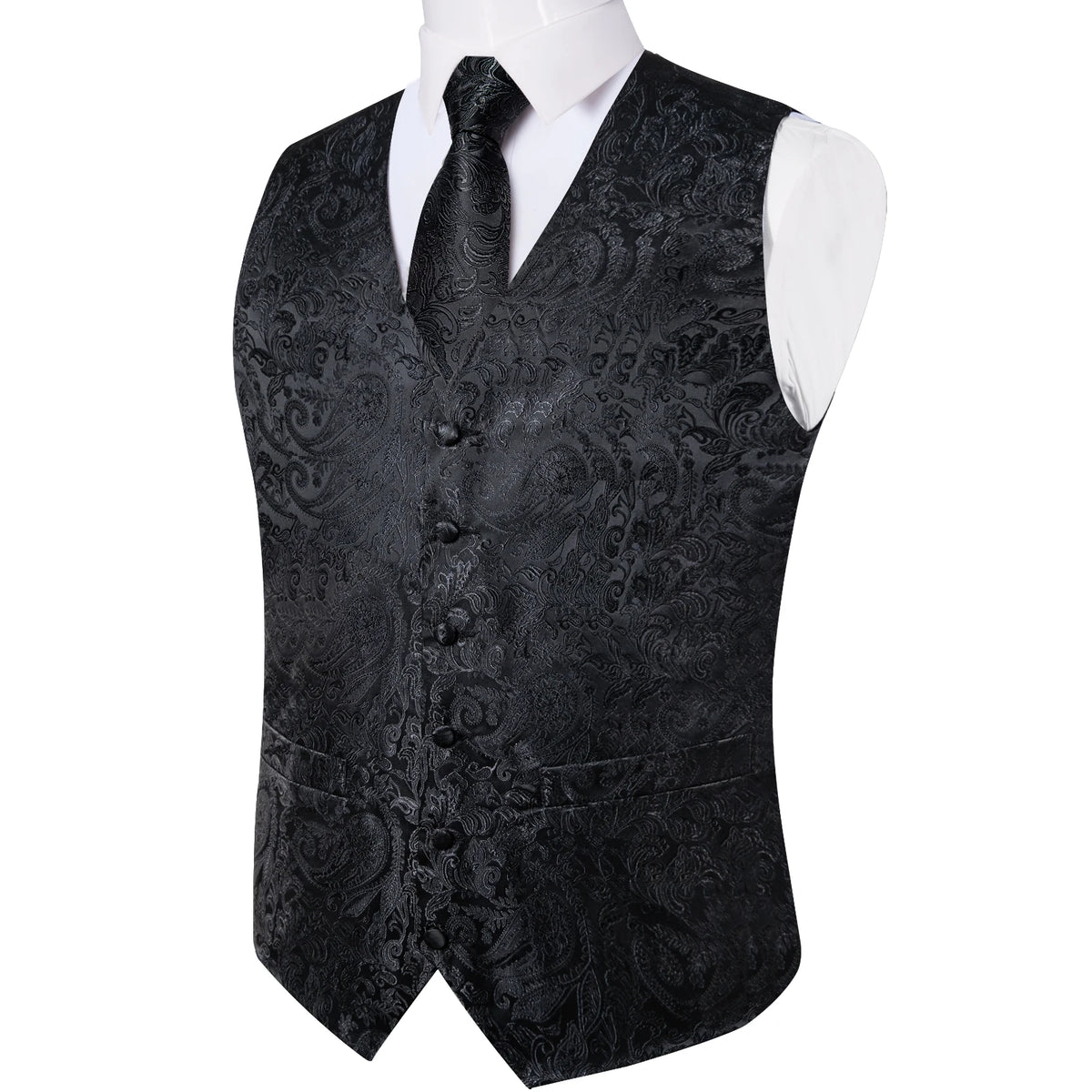 Suit Vest for Men Black Solid Paisley Wedding Prom Groom Jacquard