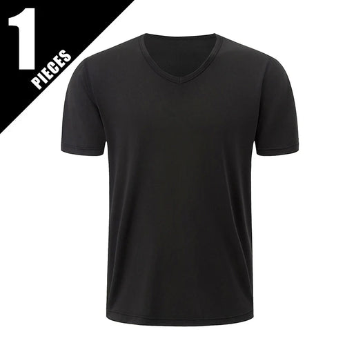 1/2/3 Piece Men's Solid Color Four Season Short Sleeved V-neck Sports