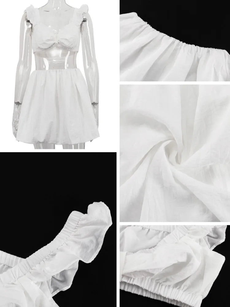Absobe Women's Ruffled Hem Mini Skirt Set White Sleeveless Crop Tank