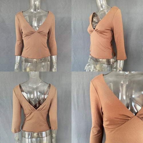 Absobe Women Sexy Deep V Mid Sleeve Crop Top Side Split Slim Solid