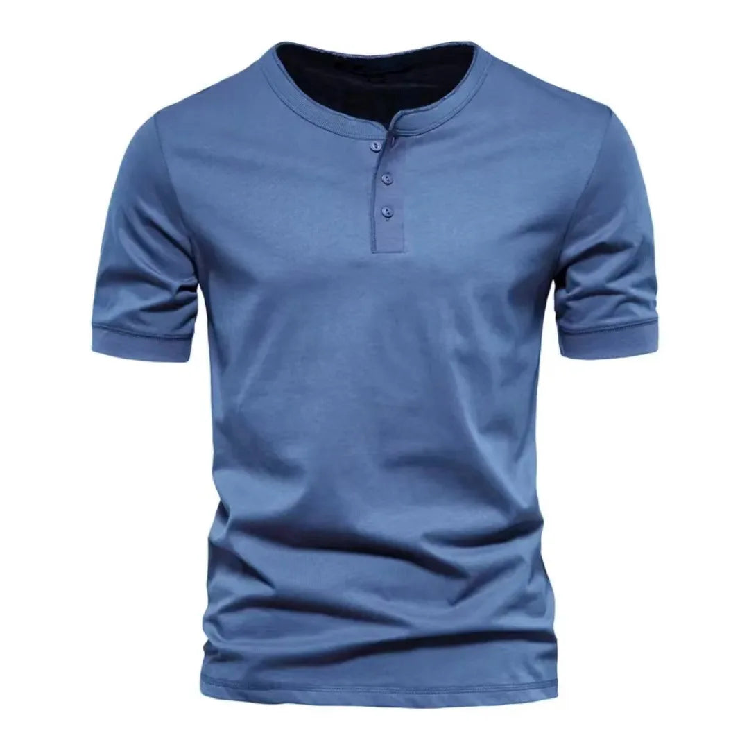 Casual Solid Color Print Men's Henley Shirt Fashion Loose Henry Collar