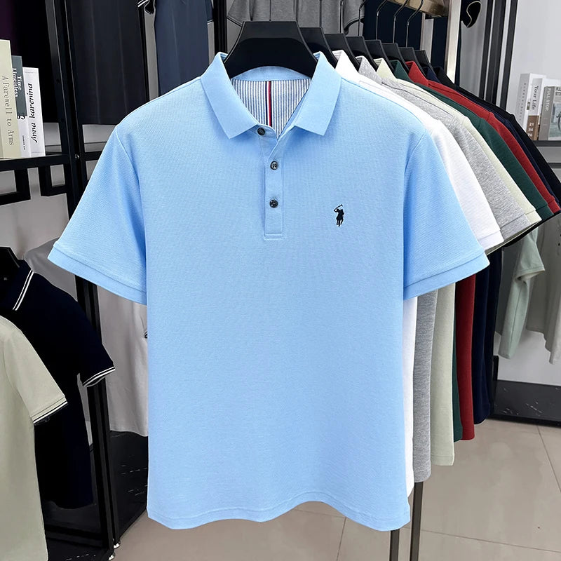 100% pure cotton high-end brand men's short sleeve polo shirt summer