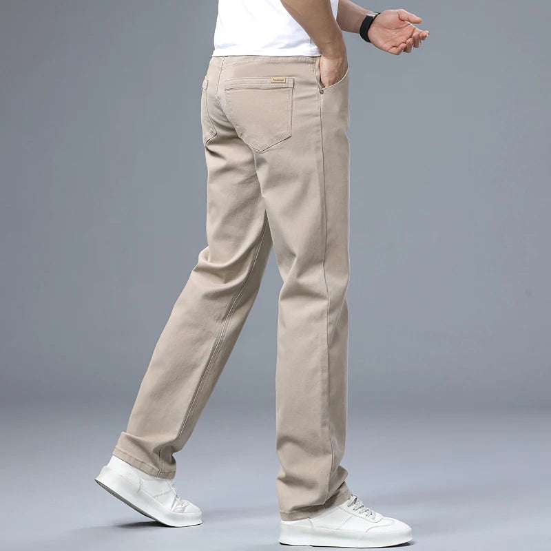Men's Straight Leg Jeans Slim Fit Stretch Comfort Denim Pants Korean