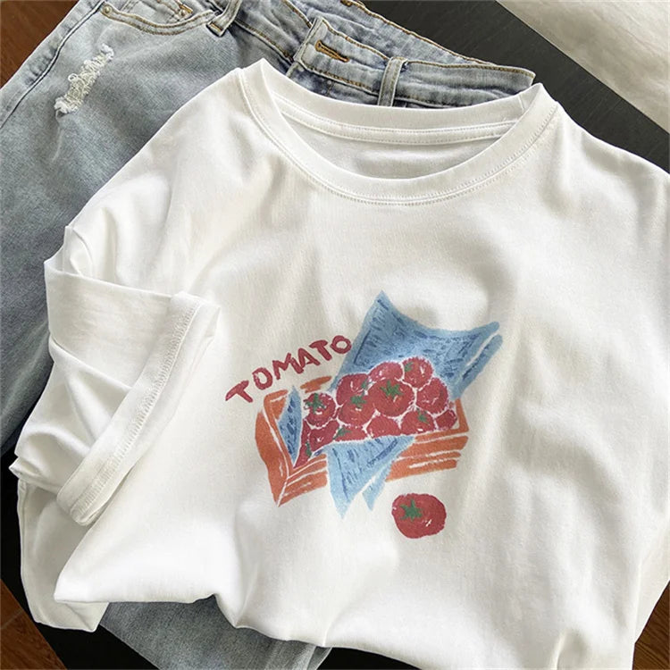 2022 Tomato Sweet 90s Trend Casual T-shirts Clothes Women Female