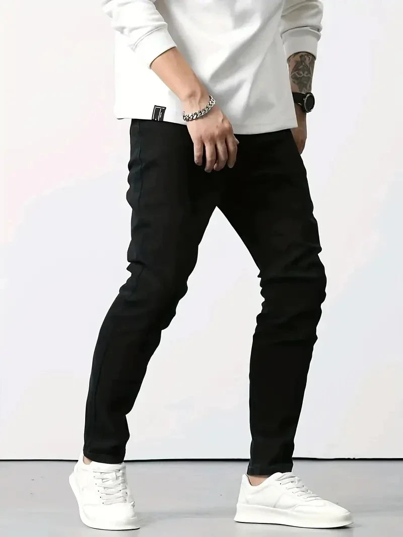 Men's New Slim Fit Stretch Cotton Jeans Ripped Casual Black Blue Denim