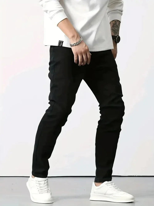Men's New Slim Fit Stretch Cotton Jeans Ripped Casual Black Blue Denim