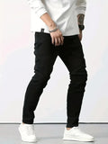 Men's New Slim Fit Stretch Cotton Jeans Ripped Casual Black Blue Denim