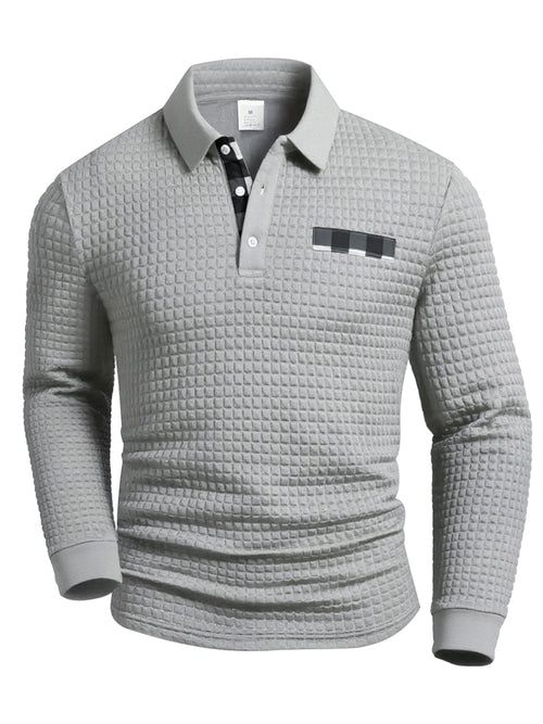 Men's Polo Shirts Square Plaid Texture Fabric Solid Color Mens Long