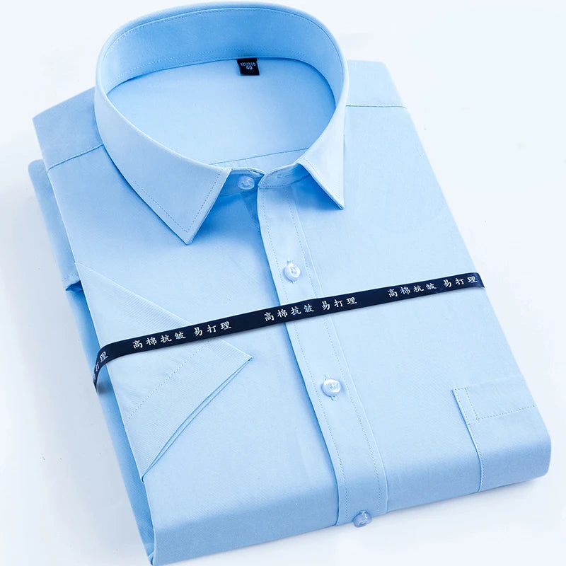 Summer Classic Mens Shirt Short Sleeve Solid Formal Dress Shirts
