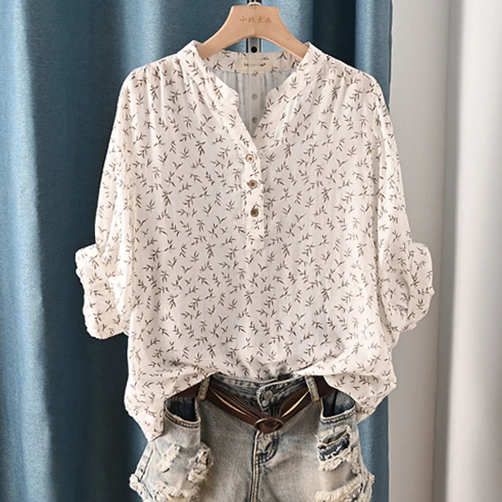 New Spring 100% Cotton Casual Shirt Women Batwing Sleeve Stand Collar