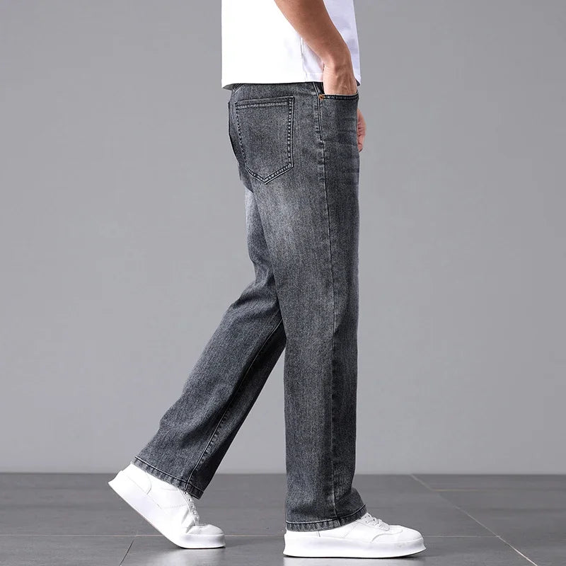 High Cotton Stretch Jeans for Men Loose Straight Leg 2025 Summer Slim