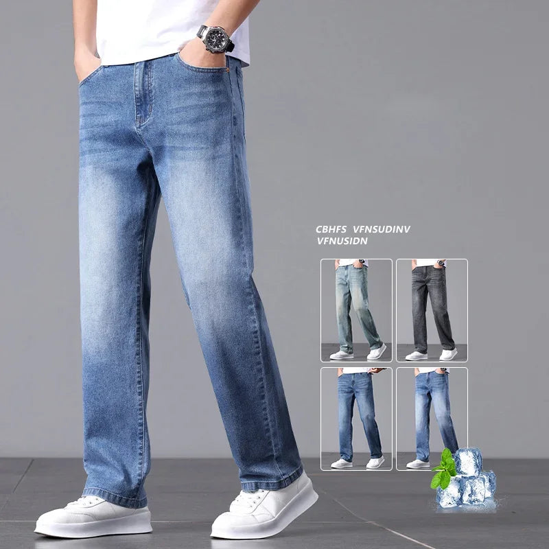 High Cotton Stretch Jeans for Men Loose Straight Leg 2025 Summer Slim