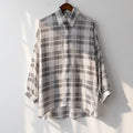 Sheer Chiffon Plaid Shirt for Women Ovesized Collared Button-down